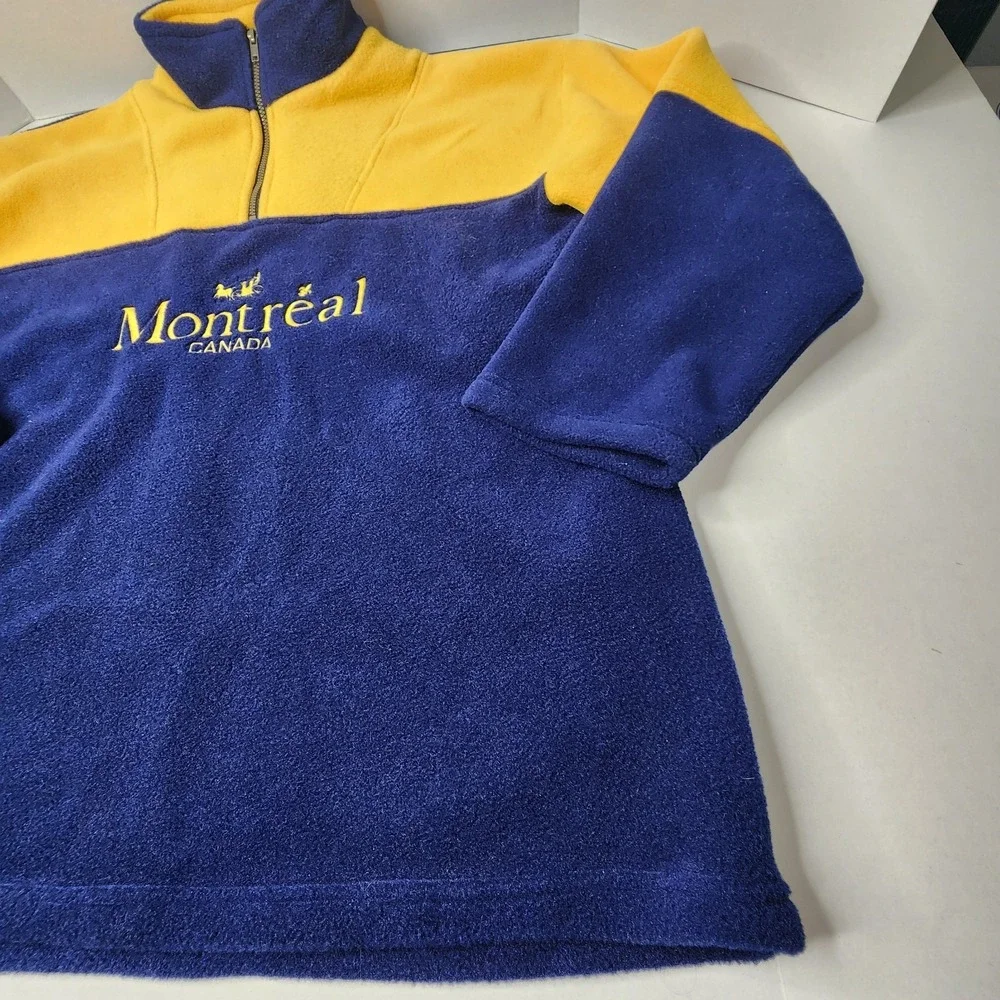 Montreal Canada Vintage 1/4 Zip Sweater Fleece Size LRG Blue Yellow Made In CAN